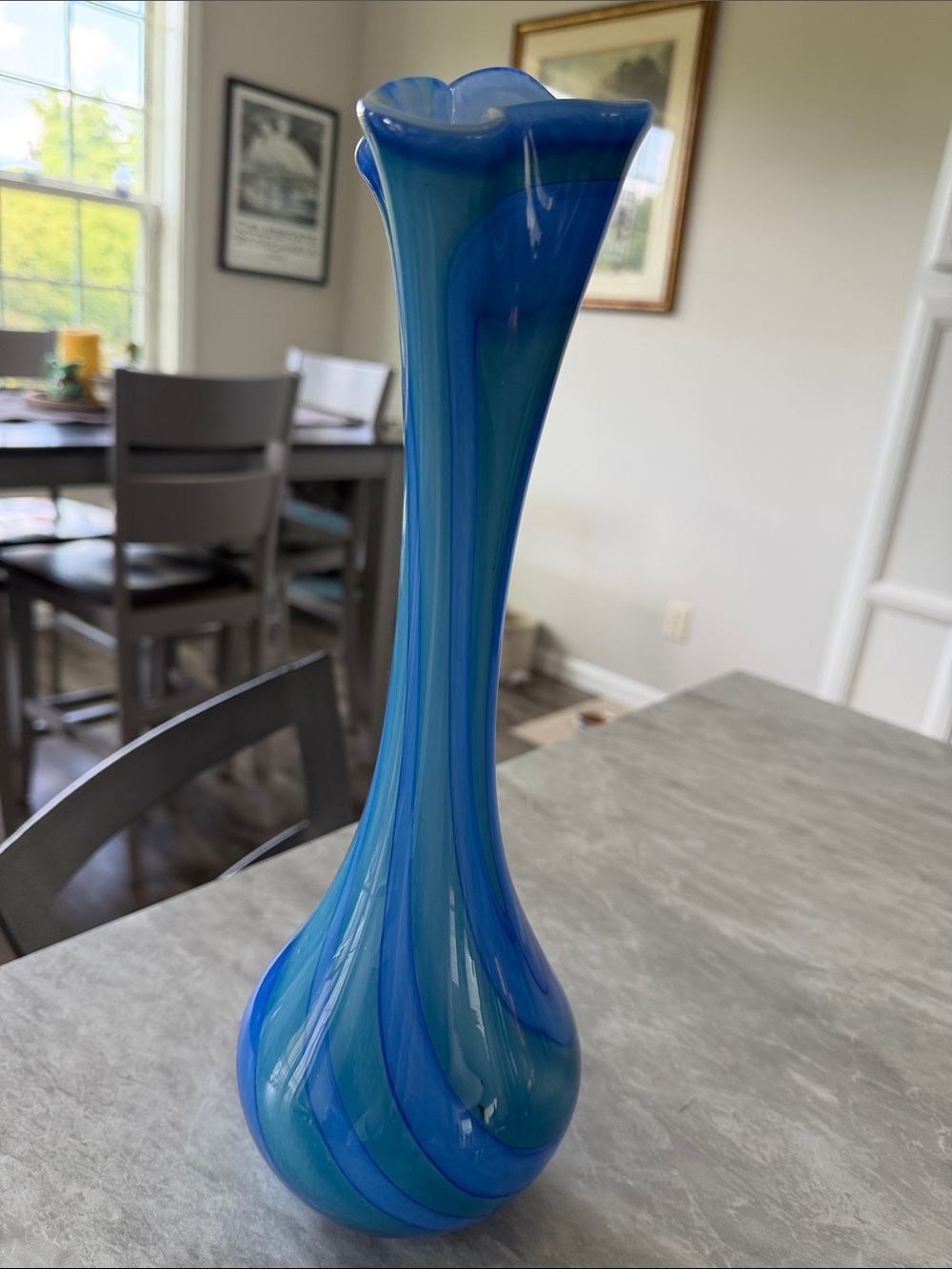 Blue Swirl Art Glass  Vase